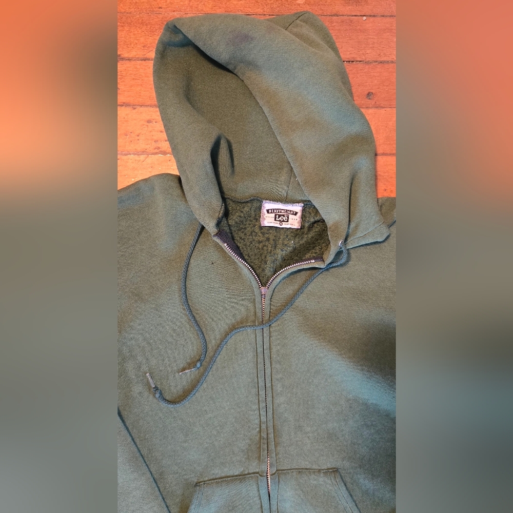 VTG 90s Faded Lee Heavyweight Green Hoodie M/L - Picture 3 of 6